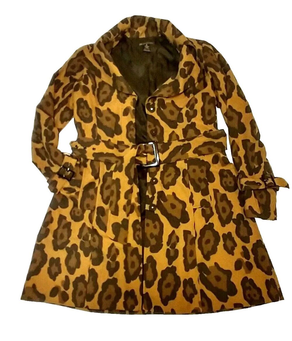 INC Belted Trench Coat Chic Leopard Animal Print Jacket Medium
